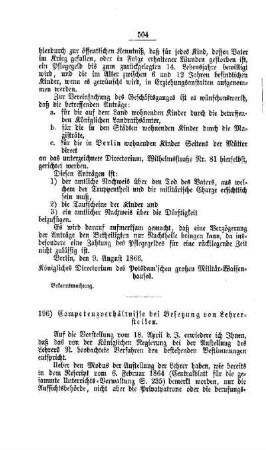 Competenzverhältnisse bei Besetzung von Lehrerstellen : [III. Elementarschulwesen]