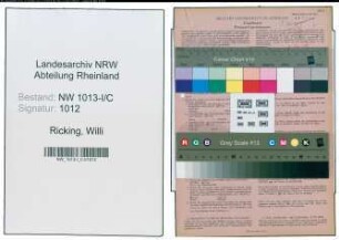 Entnazifizierung Willi Ricking , geb. 24.07.1913 (Plakatmaler)