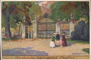 Postkartenalbum. "Karlsruhe - Schlosspark - Parktor". Parktor im Schlosspark