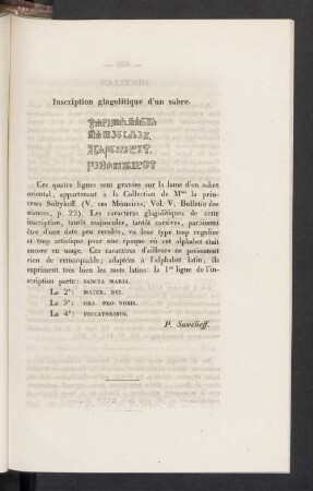 Inscription glagolitique d'un sabre