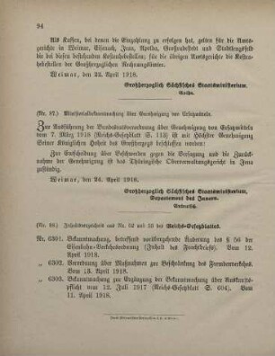 Nr. 87: Ministerialbekanntmachung über Genehmigung von Ersatzmitteln