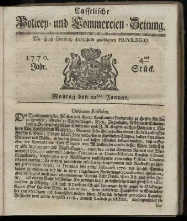 4tes Stueck, Montag den 22ten Januar. 1770