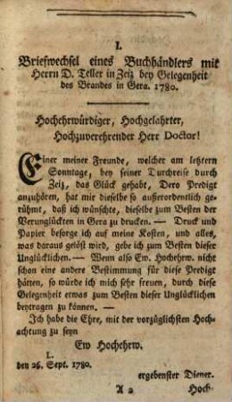 Sämmtliche kleine Schriften, welche durch die vom D. Teller in Zeiz am 18. Sonntage nach Trinitatis 1780 gehaltene Brandpredigt veranlaßt worden