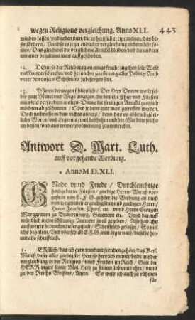 Antwort D. Mart. Luth. auff vorgehende Werbung.
