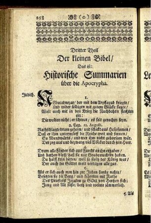Dritter Theil Der kleinen Bibel / Das ist Historische Summarien über die Apocrypha. = Dritter Theil Der kleinen Bibel/ Das ist: Lehr- und Trost-Summarien über die Apocrypha.