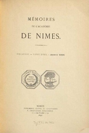 Mémoires de l'Académie de Nîmes. 18, 18. 1895