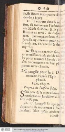 L'Evangile pour le I. Dimanche d'aprés l'Epiphanie