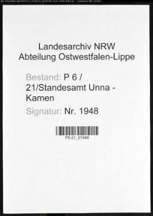 Sterberegister Standesamt Unna-Kamen