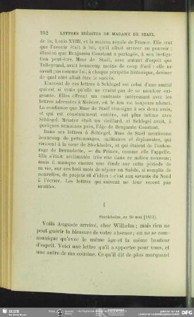 Anne Louise Germaine de Staël-Holstein an August Wilhelm von Schlegel, Stockholm, 10.05.1813