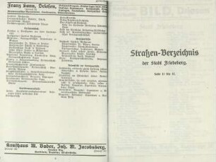 Straßen-Verzeichnis der Stadt Friedeberg