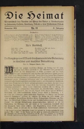 November 1921. Nr. 11. 31. Jahrgang.