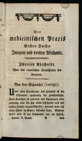 1-140, Zweyter Abschnitt. Von den innerlichen Krankheiten des Hauptes