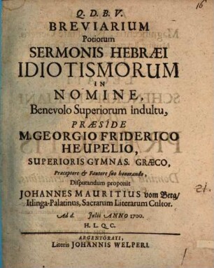 Breviarium potiorum sermonis Hebraei idiotismorum in nomine