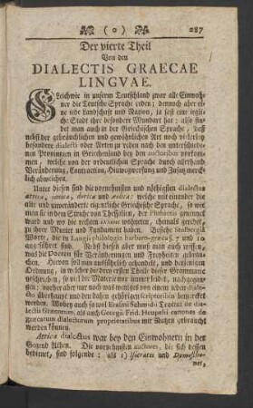 Der vierte Theil Von den Dialectis Graecae Linguae