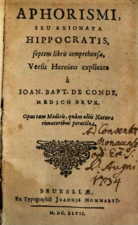 Aphorismi sive axiomata : VII libris comprehensa