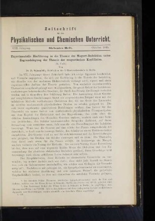 Experimentelle Einführung in die Theorie der Magnet-Induktion unter Zugrundelegung der Theore der magnetischen Kraftlinien.