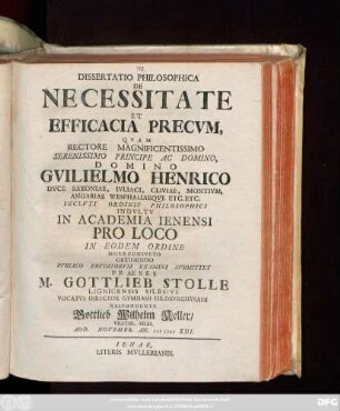 Dissertatio Philosophica De Necessitate Et Efficacia Precvm