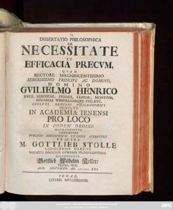 Dissertatio Philosophica De Necessitate Et Efficacia Precvm