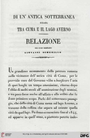 9: Di un'antica sotterranea strada tra Cuma e il Lago Averno : relazione