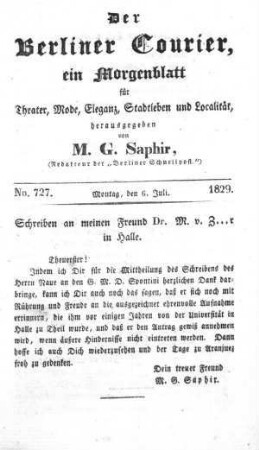 No. 727., Montag, den 6. Juli 1829