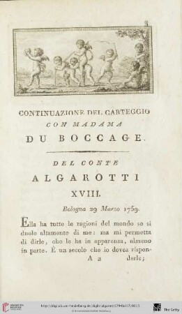 Continuazione del Carteggio con Madama du Boccage