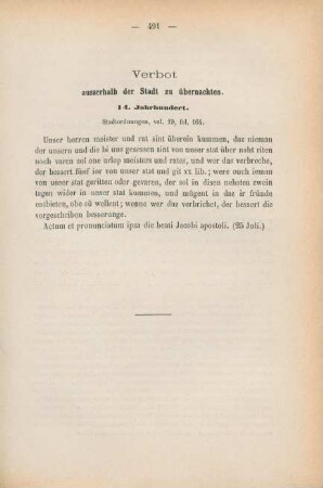 Verbot ausserhalb der Stadt zu übernachten
