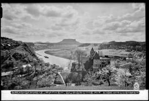 Sächsische Schweiz, Rathen, Burgruine Altrathen mit Elbe und Lilienstein