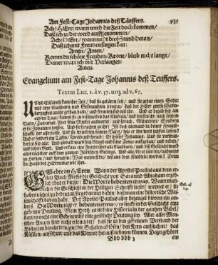 Evangelium am Fest-Tage Johannis deß Teuffers.