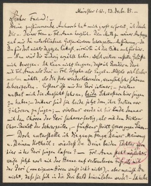 Briefkarte an Franz Wüllner : 23.12.1885