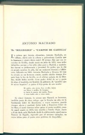Antonio Machado : 'De " Soledades" a "Campos de Castilla"'