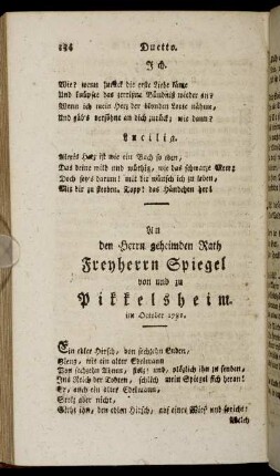 An den Herrn geheimden Rath Freyherrn Spiegel von und zu Pikkelsheim.