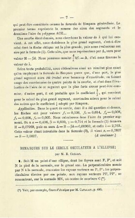 REMARQUES SUR LE CERCLE OSCULATEUR A L'ELLIPSE.