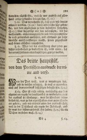 Das dritte hauptstük, von dem Poetischen ausdrucke der reime und verse.
