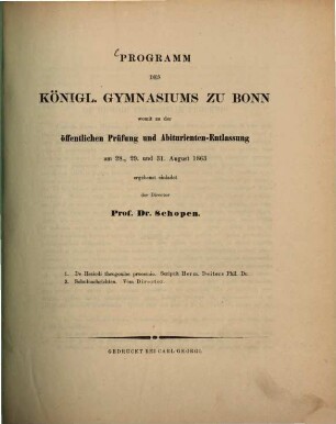 Programm des Königlichen Gymnasiums zu Bonn : Schuljahr ..., 1862/63