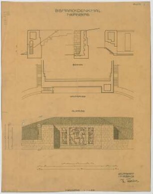 Fischer, Theodor; Nürnberg; Bismarckdenkmal - Grundriss, Aufriss, Schnitte