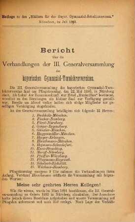 Blätter für das bayerische Gymnasialschulturnwesen : Organ d. Bayerischen Gymnasialturnlehrervereines. 4. 1892/93