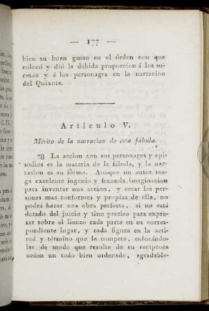 Articulo V. Mérito de la narracion de esta fabúla.