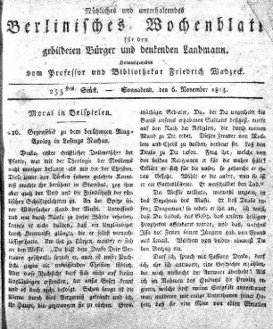 253stes Stueck, Sonnabend, den 6 November 1813