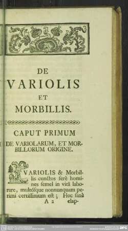 Caput Primum De Variolarum, Et Morbillorum Origine
