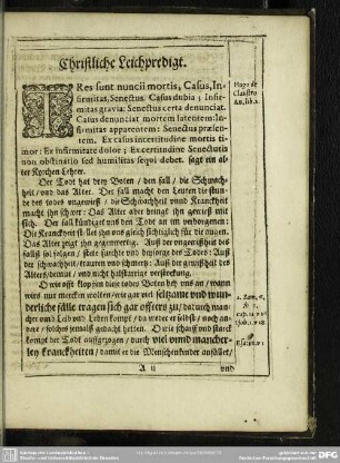Leichenpredigt : Christliche Leichpredigt. Textus. Außlegung.