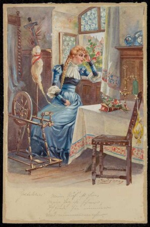 Gretchen am Spinnrad in der Stube. Illustrationen zu Goethes Faust