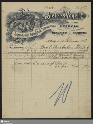 Sieler & Vogel, Inhaber: Gebr. Schroeder, Leipzig, Berlin, Hamburg : Rechnung