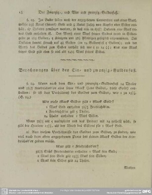 Berechnungen über den Ein- und zwanzig-Guldenfuß