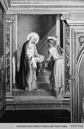 Die heilige Katharina von Siena schenkt Jesus in Gestalt eines Bettlers einige Kleidungsstücke - Die hl. Katharina schenkt Jesus in Gestalt eines Bettlers Kleidungsstücke