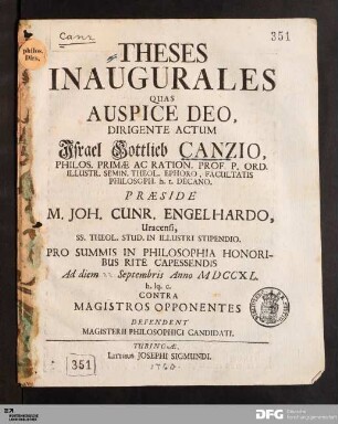 Theses Inaugurales Quas Auspice Deo