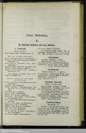 Vierte Abtheilung. Behördenverzeichnis