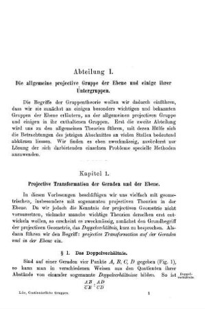 Kap. 1. Projective Transformation der Geraden und der Ebene.