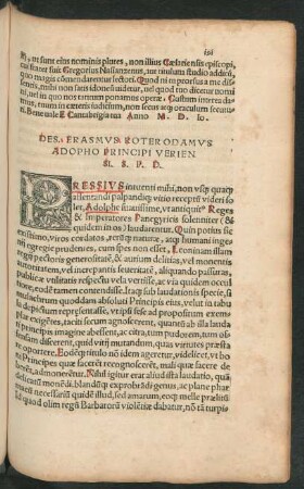 Des. Erasmus Roterodamus Adopho Principi Veriensi. S. P. D.