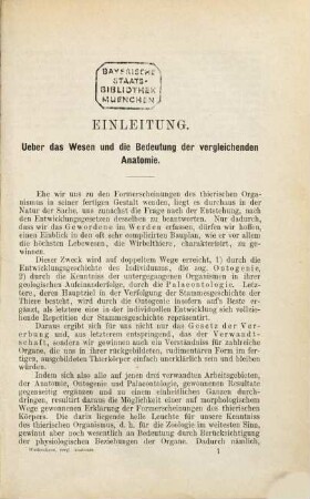 Lehrbuch der vergleichenden Anatomie der Wirbelthiere : Auf Grundlage der Entwicklungsgeschichte. 1