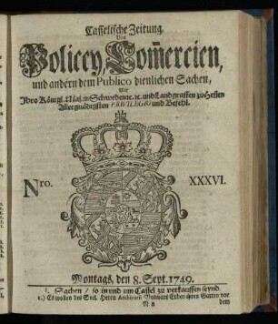 Nro. XXXVI, Montags, den 8. Sept. 1749